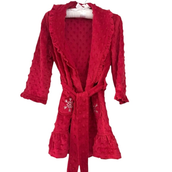 Petit Lem Red Minky Dot Ruffle Robe 2/3 Girls - Picture 2 of 6